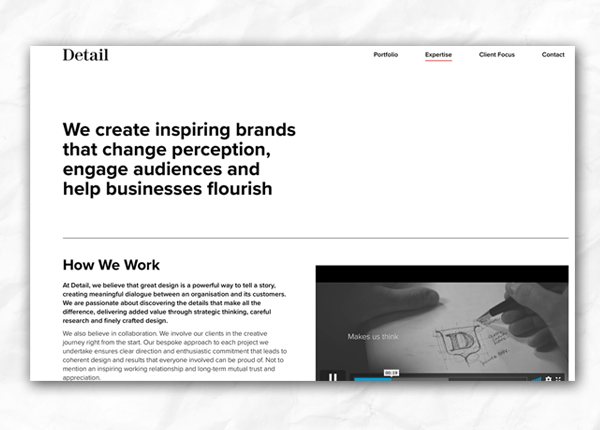 Screenshot of Detail Design website written by Emma Ward freelance copywriter